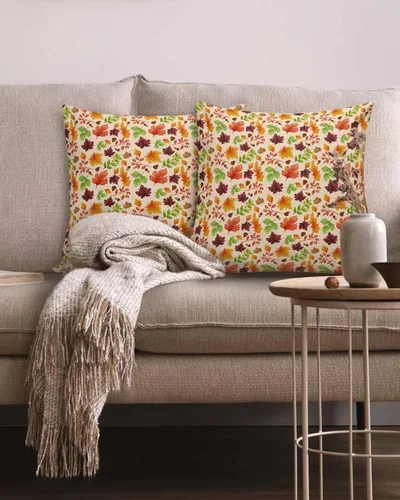 Vista 2 de Juego de 2 fundas de almohada decorativas de algodón de 18 x 18 pulgadas, con hojas de acuarela para sofá, cama, dormitorio, sala de estar
