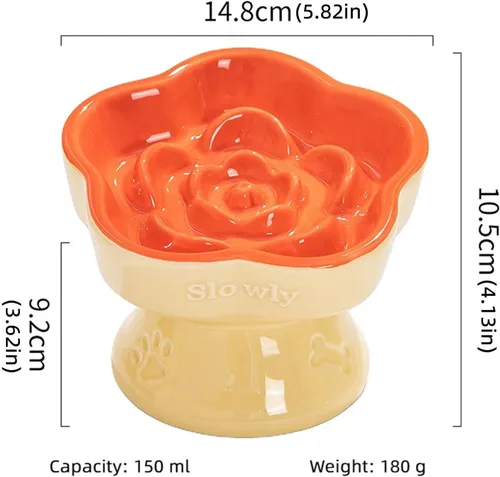 Vista 3 de Ceramic Dog and Cats Slow Feeder Treats Bowl with Raised Design for Small Pet Helps Choking and Improves Digestion Pet Slow Feeder Bowl caramel