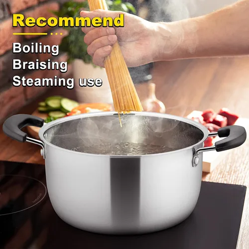Vista 10 de E-far Olla de 6 cuartos de galón, olla de sopa de metal de acero inoxidable con tapa de vidrio para cocinar, saludable y libre de óxido, resistente