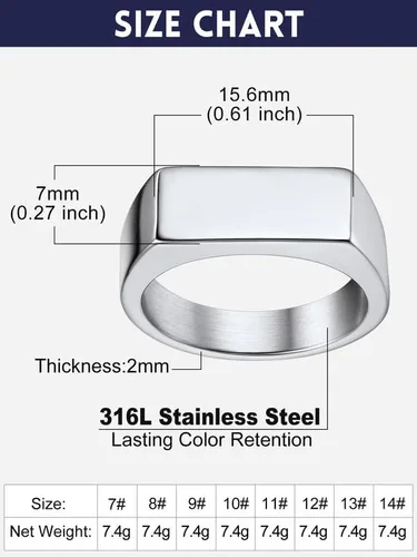 Vista 6 de Bandmax Anillos de sello para hombre, acero inoxidable, chapado en oro de 14 quilates, negro, minimalista, simple, anillo para hombres y mujeres