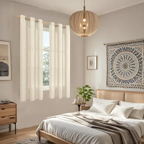 Vista 2 de BGment Cortinas de Lino Beige de 63 Pulgadas de Largo 2 Paneles - Tratamientos para Ventanas con Textura de Arpillera Filtrantes de Luz Cortinas
