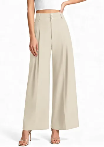 Vista 8 de PRETTYGARDEN Pantalones de vestir de pierna ancha de cintura alta para Beige