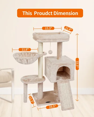 Vista 7 de FISH&NAP Lindo Árbol para Gatos Gatito Torre para Gatos para Gatos de Interior Condominio Postes Rascadores de Sisal con Plataforma de Salto Muebles