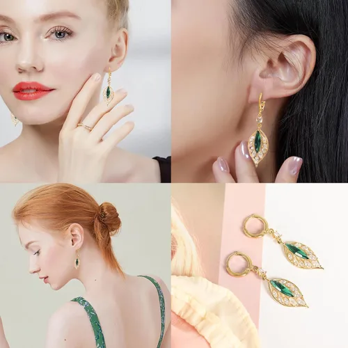Vista 5 de EXTREE Aretes de diamantes de imitación para el día de San Valentín para mujer, aretes de diseño plateado y oro rubí