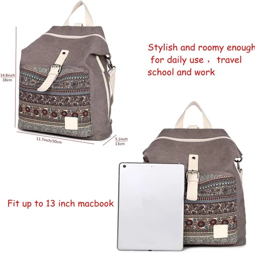 Vista 7 de Mochila casual y moderna para mujeres, ligera, con correas para los hombros, ideal como bolsa de viaje o mochila para el uso diario