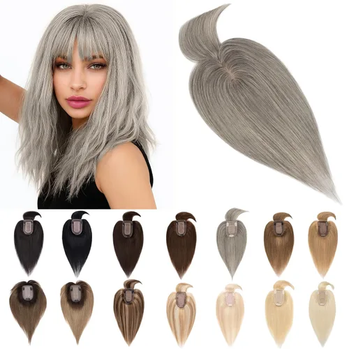 Vista 32 de SEGO Toppers para el cabello para mujer, cabello humano real con flequillo, 2.8 x 5.1 in, base de seda, 100% cabello humano Remy, clip en la parte