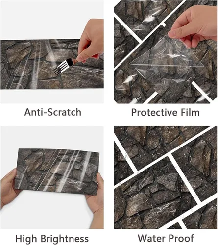 Vista 6 de Retro Tile Sticker Peel and Stick Wallpaper, Stick On Backsplash Tiles for Kitchen Wall Tile Stickers Waterproof Bathroom Decals Self Adhesive