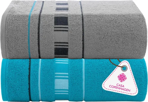 Vista 8 de CASA COPENHAGEN Exotic - Juego de 6 toallas de diseño de 100% algodón egipcio, color azul aguamarina, 550 GSM, 2 toallas de baño, 2 toallas de baño