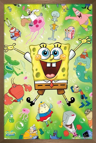 Vista 17 de Trends International Nickelodeon Bob Esponja - Póster de pared de explosión, 14.725 x 22.375 pulgadas, versión enmarcada de madera de granero