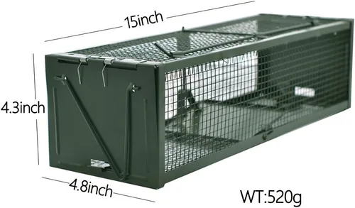 Vista 5 de Jaula de animales humanos con 2 puertas para ratones, hámsters, ardillas, roedores, control de gopher de 15.2 x 4.9 x 4.2 pulgadas.