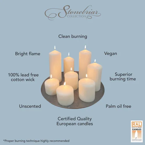 Vista 9 de Stonebriar Paquete de 3 velas altas de 3 x 3 pulgadas, 18 horas de larga duración, sin perfume, de cera blanca
