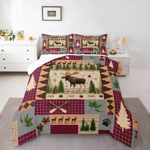 Vista 14 de Erosebridal Juego de edredón rústico de ciervos para niños, adolescentes y adultos, juego de ropa de cama tamaño individual con temática de caza