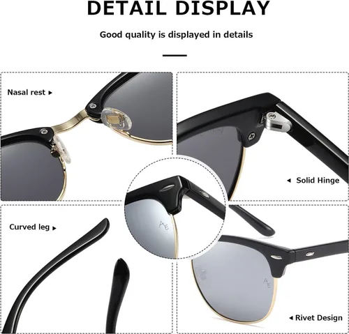 Vista 66 de AEVOGUE Gafas de sol polarizadas para mujeres y hombres semi marco retro gafas de sol AE0369