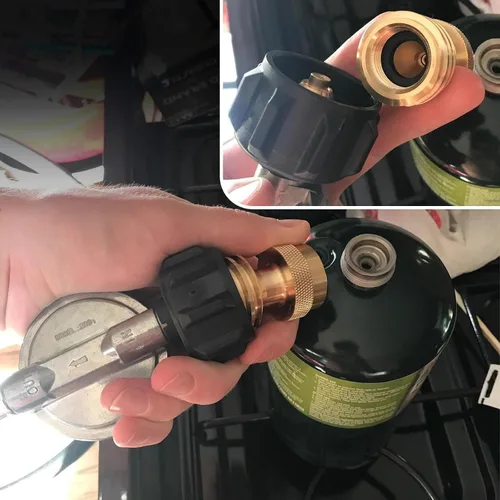 Vista 5 de NUPICK Adaptador de tanque de propano, Convertidor de 1 Lb a 20 Lb, Conecte pequeños tanques de propano a la parrilla de barbacoa, Construcción 100%
