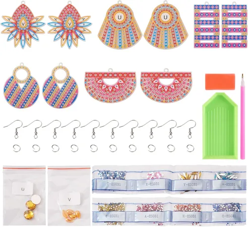Vista 7 de Spritewelry Juego de 6 pares de aretes de pintura de diamantes, juego de aretes de arte de diamante con mosaico de mano 5D, aretes bohemios vintage