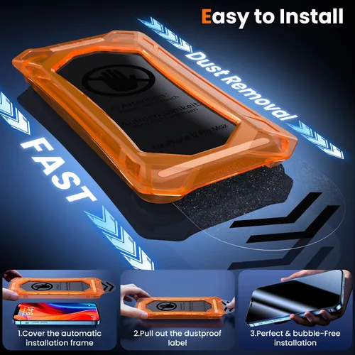Vista 3 de UniqueMe - Protector de pantalla con filtro de privacidad para iPhone 12 Pro Max - [Resistente a roturas de grado militar y dureza 9H+] Protector
