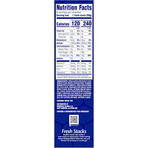 Vista 3 de HONEY MAID Fresh Stacks Galletas Graham de chocolate, 36 paquetes de aperitivos múltiples Bulk Travel Snacks, 8g Whole Grain Per 30g Serving, No