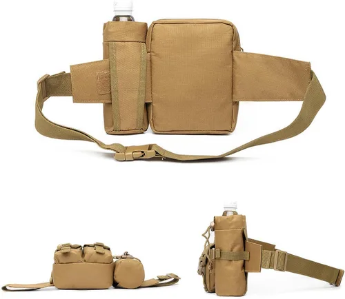 Vista 3 de Riñonera táctica con soporte para botella de agua, versátil e impermeable, riñonera militar, cinturón de utilidad para senderismo al aire libre