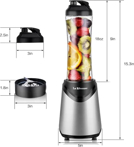 Vista 5 de La Reveuse Licuadora de batidos de 1000 W (negro) + licuadora personal La Reveuse 300W (SIlve)