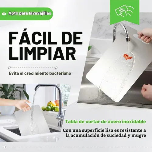 Vista 2 de Tabla de cortar de acero inoxidable, tablas de cortar de doble cara para cocina, SUS 316 Tabla de cortar de acero inoxidable no tóxica de grado