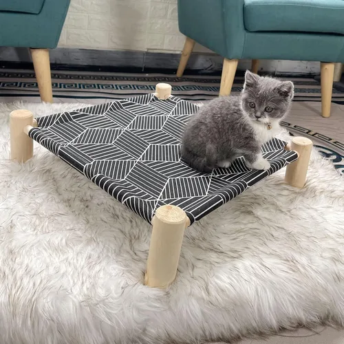 Vista 6 de Pozico Hamaca Cama para Gatos/Perros, Cama para Gatos, Camas Elevadas de Madera para Perros para Interiores y Exteriores, Catres Elevados para Gatos