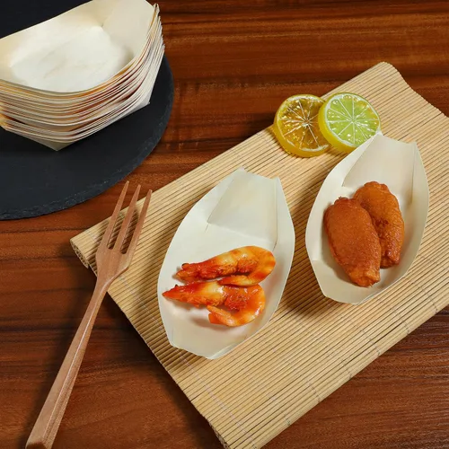 Vista 6 de Hemoton 100 botes desechables de bambú para sushi, bandeja de madera biodegradable, 5.5 x 3.14 x 1.57 pulgadas, 100 piezas, para sushi, aperitivo