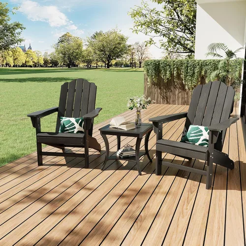 Vista 3 de PeakPursuit Silla Adirondack HDPE para patio, silla de césped con textura de madera, muebles de patio al aire libre para jardín y terraza