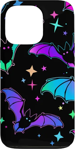 Vista 10 de iPhone 16 Gótico Bat Halloween Patrón Spooky Bats Lover Regalo en funda negra
