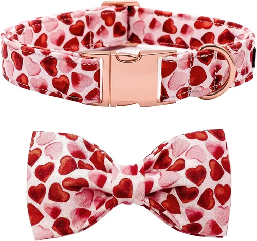 Vista 12 de Maca Bates - Collar de perro para el día de San Valentín con lazo elegante para perros extra pequeños, patrón de corazones rosados, ajustable