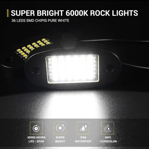 Vista 2 de Hovano 4 Cápsulas Luces de Roca Blancas 6000K Blanco Puro 36 LEDs Chips SMD Súper Brillantes Luz de Neón Underglow IP68 Impermeable para Camionetas