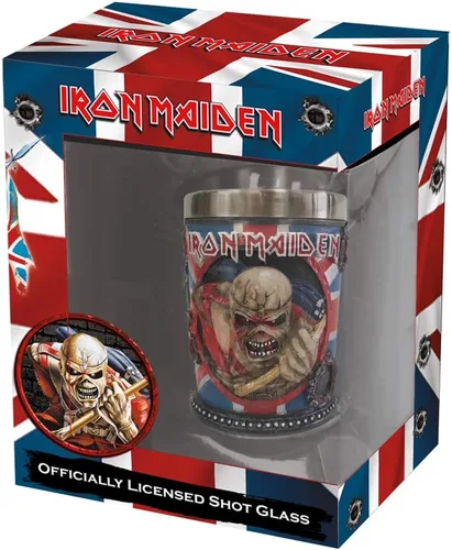 Vista 7 de Nemesis Now B4126M8 Iron Maiden Shot Glass 2.8 in Azul, Resina con Inserto de Acero Inoxidable