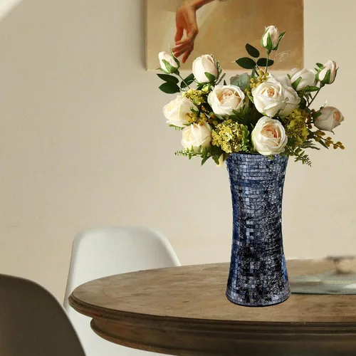 Vista 4 de Florero de vidrio de mosaico, jarrones de vidrio negro de 11.6 pulgadas para centros de mesa