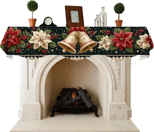 Vista 7 de NYZE Bufanda para Repisa de Chimenea Navideña 60 x 17 Pulgadas Cubierta Decorativa para Repisa de Chimenea de Navidad Camino de Mesa para Repisa