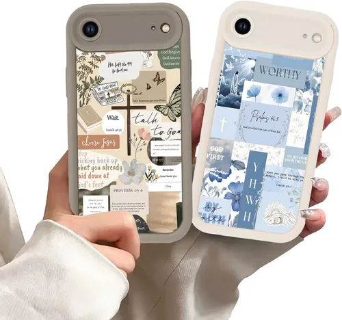 Vista 11 de Paquete de 2 fundas protectoras para iPhone 8 Plus/7 Plus de 5.5 pulgadas con collage de versículos bíblicos de Jesús para mujeres y niñas, diseño