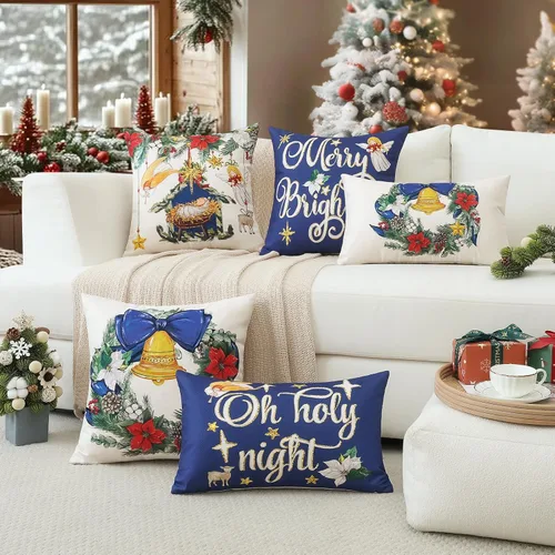 Vista 9 de Artscope Juego de 4 fundas de almohada de Navidad Oh Holy Night Merry Bright Corona de Jesús de 16 x 16 pulgadas, fundas de almohada para decoración