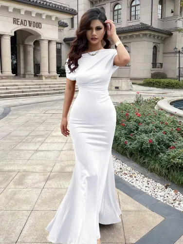 Vista 6 de YMDUCH Vestido de noche para mujer, elegante, sin mangas, con hombros descubiertos, largo, formal, para fiesta