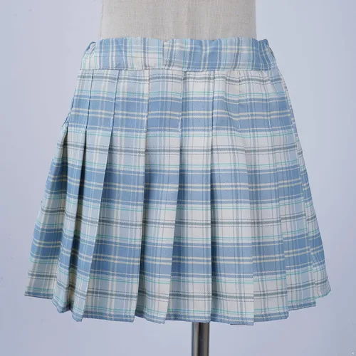Vista 3 de Jhaoyu Falda plisada para niñas, cintura elástica, falda acampanada con forro corto, uniforme escolar