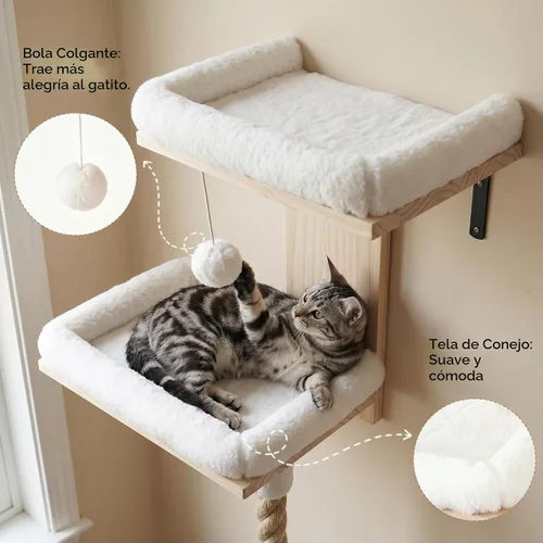 Vista 5 de Cat Wall Shelves Set with 2 Washable Beds & 4.92FT Scratching Post