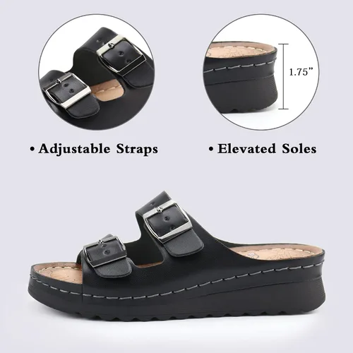 Vista 4 de JABASIC Women Comfort Slides Sandals Double Buckle Adjustable Slip On Platform Sandal