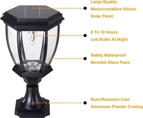Vista 5 de Kendal Luces solares para postes al aire libre, valla impermeable, luz LED de pilar de energía solar, luces solares para postes de cubierta