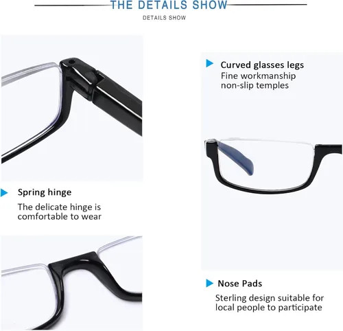 Vista 4 de Henotin 4 pares de anteojos de lectura para mujeres y hombres, lectores, marco de media luna, bloqueo de luz azul, lentes con bisagra de resorte