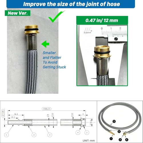 Vista 2 de 88624000 Pieza de repuesto para manguera de grifo de cocina Hansgrohe para manguera de spray extraíble 95507000 95506000, 59 pulgadas de longitud