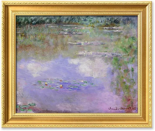 Vista 30 de IPIC - Reproducción artística de los lirios de agua de Claude Monet 1906, impresiones giclée coinciden con el marco dorado clásico, arte de pared