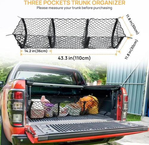 Vista 2 de Red de carga organizadora de caja de camión, malla resistente para puerta trasera para camioneta, red de almacenamiento para maletero con 3