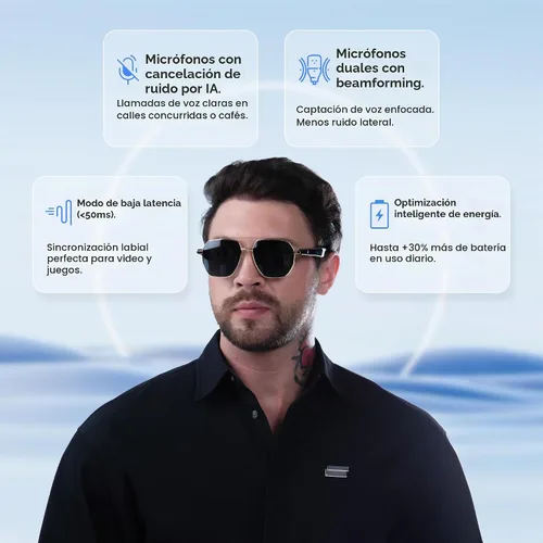 Vista 4 de AI Translator - Gafas de sol inteligentes, audio Bluetooth de oído abierto