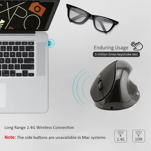 Vista 3 de Ratón vertical ergonómico inalámbrico, mouse Ergo portátil silencioso recargable con receptor USB 2.4G, 6 botones, agarre cómodo, reduce el dolor