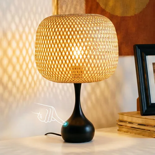 Vista 14 de ONEWISH - Juego de 2 lámparas de mesa de control táctil, de granja, regulables de 3 vías para mesita de noche con pantalla de tela, lámpara