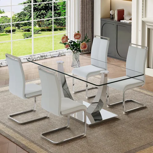 Vista 48 de Mesa de comedor moderna para mesa de comedor de mármol sintético de 4/6, 63 pulgadas, mesa de cocina rectangular, mesa de cocina y comedor de fácil