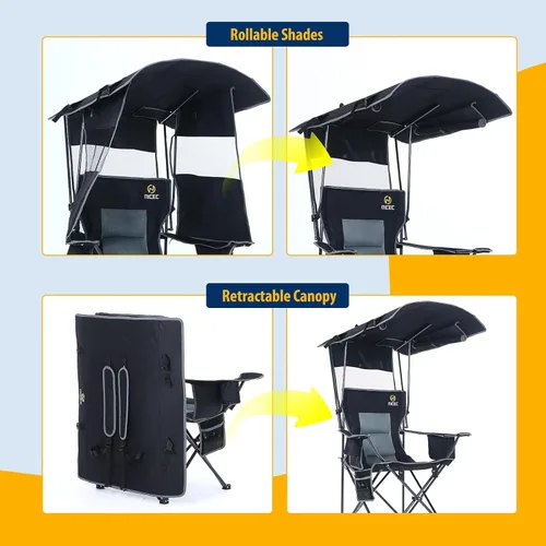 Vista 7 de Nice C Silla con toldo, silla de camping climatizada con batería, sillas de deportes al aire libre con sombra, sillas paraguas plegables con Paquete
