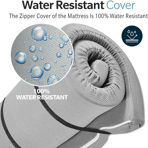 Vista 6 de Cubrecolchón de espuma viscoelástica de 4 pulgadas con cremallera resistente al agua, colchón enrollable para piso, colchonetas de dormir